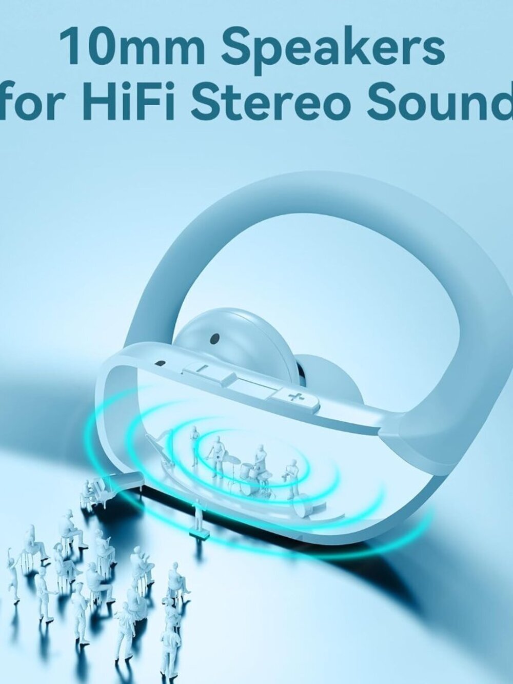 Sky Blue Wireless Earbuds Bluetooth LED Display Ear-hooks Built-in Mic Headset - Picture 5 of 6